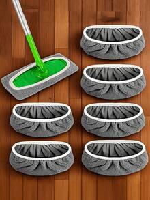 3 Reusable Mop Pads: Washable, Highly Absorbent, Suitable For Both Dry And Wet Cleaning, Green Polyester Fiber With White Edge Circular Design, Compatible With Most Flat Mops, No Mop Head Included, Efficient Floor Care Tool, Meticulous Surface Treatment, Highly Absorbent Material - Grey - View 2