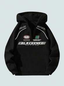 MODCRASH Spring & Autumn Men Hooded Zip-Up Sweatshirt, Thick Casual Loose Versatile Pullover - Black - View 2