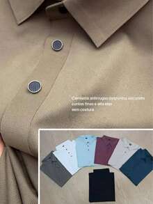 Men's Solid Color Polo Shirt In Cool Silk, Business Casual Style And Breathable. - Màu xanh lá cây đậm - Xem 3
