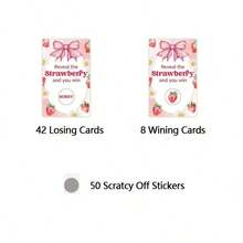 50张草莓主题刮刮卡，草莓主题婴儿派对刮刮卡 - 粉色 - 查看 5