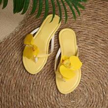 Women's Lightweight Slip-On Flip Flops With Yellow Flower - Yellow - View 7