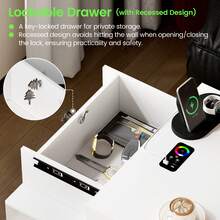 Night Stand Set Of 2 - With Lockable Gun Drawer, LED Nightstand With Charging Sation,Smart Bedside Table With 24 Color Lights,Glass Top End Table With 3 Drawers,Bedroom,White - Xem 7