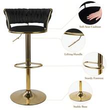 Modern Velvet 360-Degree Rotating Height Adjustable Bar Stool (Set of 2) with Backrest and Pedals - Schwarz - Übersicht 4