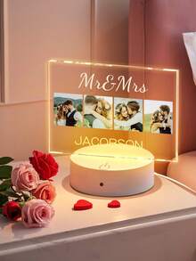 1pc Customized Music LED Night Light, Customized LED Music Plaque With Picture And Wooden Base, Personalized LED Lamp With Acrylic Song Plaque, Customized Picture Song Light, Music Photo Plaque Gift, Illuminated Music Plaque, Valentine's Day Gift, Couple Gift, Wedding Anniversary Gift, Housewarming Gift, Gift For Boyfriend/Her/Wife/Husband - Couple 4 Pictures - View 5