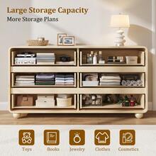 GIKPAL Dresser For Bedroom 6 Drawers, 53" Wide Wood Chests Of Drawers With Handleless & Curved Profile Design, Modern Dresser For Living Room, Entryway - 自然的 - 查看 4