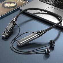 1 件时尚颈带设计按钮控制柔软舒适硅胶柔性颈带 HiFi 立体声无线耳机，时尚无线音乐耳机