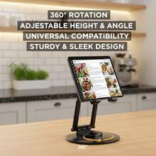 2026 Sturdy Carbon Steel Flat Smartphone Stand, Adjustable Rotatable Foldable Desktop Mount, Universal For Smartphones And Tablets, Black - Black - View 1