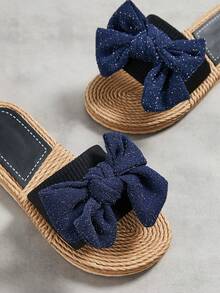 2024 Newest Bow Knot Women's Slide Sandals Casual Clip Toe Summer Shoes, Women's Lightweight Beach Shoes - Royal Blue - View 12