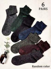 3双/6双随机女士袜子，秋冬款，闪亮银线，时尚优雅中筒袜 - 彩色 - 查看 13