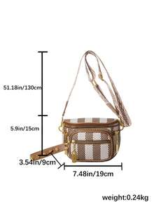 Fashionable Women's Large Capacity Multi-Function Plaid Shoulder Crossbody Bag, Stylish Sports Phone Pouch - Brown - View 4