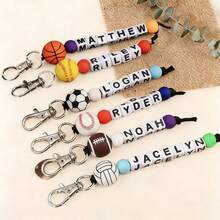 1pc Personalized Custom English Name/Letter - Soccer, Basketball, Baseball Beads - Lobster Clasp - Birthday, Anniversary, Valentine's Day Gift, Suitable For Him/Her Or Parents - Ball Keychain - View 4