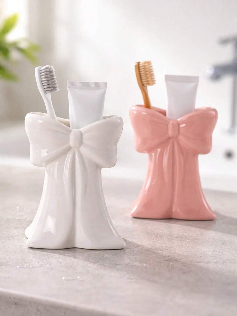 1pc Nordic Bow-Knot Toothbrush Holder, Electric Toothbrush Stand, Cosmetic Storage Rack, Toothbrush Organizer, Home Desktop Decor, Stylish Room Decoration, Home Decor, Space-Saving Storage, For Kitchen, Bathroom, Bedroom - Multicolor - View 1