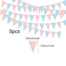 1/3/5个装性别揭晓三角旗横幅，浅蓝色和粉色纸质三角旗，悬挂装饰，适用于婴儿派对（男孩或女孩）性别揭晓派对背景、生日派对、婴儿房装饰 - 彩色 - 查看 5