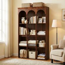 LITTLE TREE 70.9" Tall Arched Bookcase, 5-Tier Freestanding Wooden Bookshelf, Mid-Century Modern Farmhouse Open Library Book Shelving Unit For Living Room, Home Office, Walnut Brown - 棕色 - 查看 6