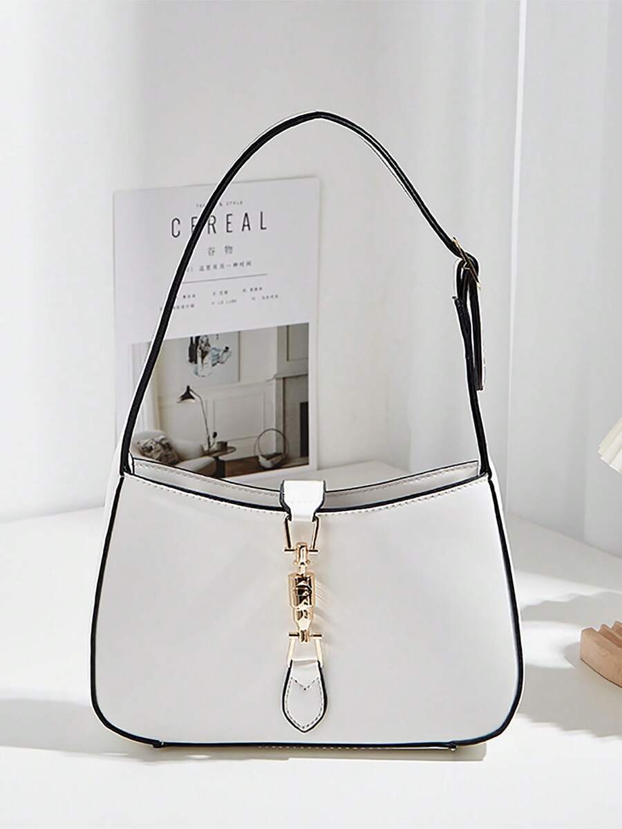 Tas baguette yang modis, serbaguna, dan mewah dengan tali bahu yang dapat disesuaikan, penutup gesper yang elegan, cocok untuk jalan-jalan, kencan, fotografi, bepergian, bekerja, liburan, dan penggunaan sehari-hari.