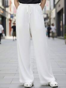 Women's Relaxed Wide Leg Cropped Pants With Pockets, Plus Size Cotton Linen Blend, Lightweight And Breathable, Loose Comfortable Fit, Multiple Color Options, Boho Inspired Style, Simple Versatile Design, Ideal For Everyday Wear, City Walks, Travel Vacations, Work Commute, Back To School Outfits, Casual Date Looks, And Valentine's Day Outfits - 白色 - 查看 4