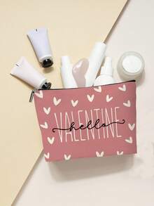 1个粉色爱心图案化妆包，情人节化妆包，送给家人和朋友的完美礼物 - 粉色 - 查看 5