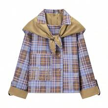 European And American Style Women's Clothing Autumn New Fashion Loose Versatile Reversible Plaid Embroidered Jacket - Màu Khaki - Xem 6