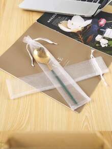 Multifunctional Transparent Drawstring Bag, Suitable For Wedding And Party Favors, Suitable For Folding Fan Storage, Silk Gift Bag, Thin Silk Bag, Rectangular Gift Bag, Handmade Packaging Bag, Party And Wedding Favors - White - View 9