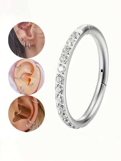 Titanium Allergy-Free Earrings, Nose Rings, Lip Rings, Suitable For Ear Cartilage, Tragus, Earlobe, Helix, Conch, Piercing, With 5A Cubic Zirconia, 6mm/8mm/10mm - Gold/Silver