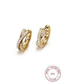 1 对 S925 纯银交叉方晶锆石双环耳环，奢华欧美时尚，适合工作和日常佩戴，是送给朋友和爱人的完美礼物，女士精美珠宝 - 1.5cm麻花雙圈耳環 - 查看 4