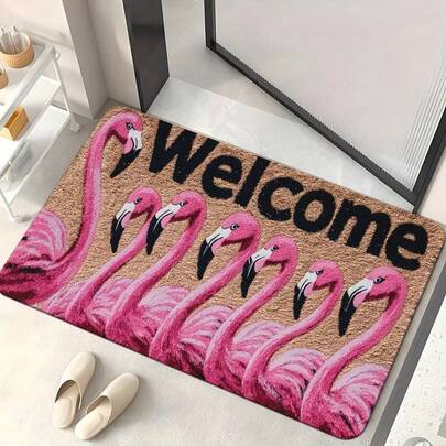 1 Piece Flamingo Welcome Doormat - Non-Slip, Absorbent Microfiber Mat, Pink Flamingo Design, Suitable For Entryways, Bathrooms, Bedrooms, Living Rooms, Camping And Yoga, Flamingo Decoration, Yoga Exercise Mat, Flamingo Doormat, Pink Flamingo Decoration, Solid Pattern Decoration, Rubber Backing, Machine-Made Quality