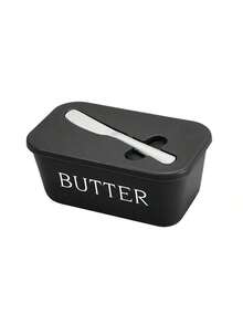 Butter Dish Set With Stainless Steel Knife – Covered Cheese Box, Food Storage For Butter, Cheese & More, Perfect For Home Kitchen & Picnics - màu đen - Xem 1