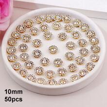 50 piezas/paquete, 8mm, 10mm, 12mm, 14mm, modelos mixtos, brillantes cristales de rhinestones con diseño de flor, base dorada, cristales de rhinestones brillantes adhesivos planos DIY para coser - multicolor - Ver 103