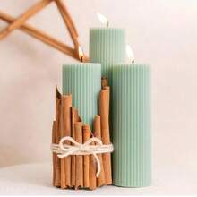 Bộ 1 nến hình trụ lượn sóng, rộng 3" x cao 4", 6", 8", nến trụ lớn làm từ sáp đậu nành, có mùi thơm, trang trí nhà cửa hiện đại, thanh lịch, thích hợp cho phòng tắm, phòng khách (màu xanh nhạt) - Nhiều màu - Xem 2
