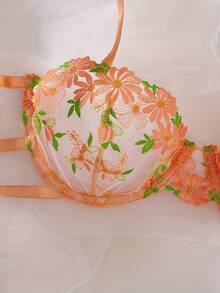 Women'S Sexy Lingerie Set With Double-Color Embroidered Lace Trim, Exotic And Very Sexy Underwear, Adult Novelty Wear, Mature Style, Random Print Pattern, Hollow Details, Lingerie Sets For Women, Lingerie Set With Garter, Exotic Bra, Purple Lingerie Set, Purple Lingerie - Orange - View 4