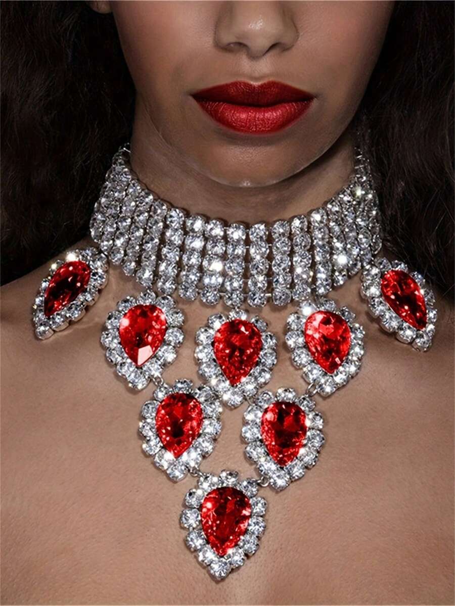 Dây chuyền tua rua phong cách Bohemian sang trọng, dây chuyền maxi đính pha lê lấp lánh quyến rũ dành cho nữ, phù hợp cho các bữa tiệc và hộp đêm. - Đỏ - Xem 1