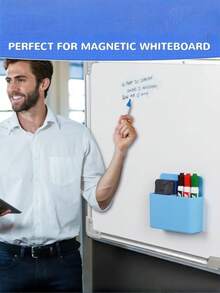 1个磁性马克笔架和铅笔收纳盒,可擦写马克笔,适用于白板、冰箱、教室、办公室 - 兼容磁性板、储物柜、冰箱。磁性干擦马克笔架笔盒,大容量隔层,磁吸式设计,可收纳马克笔、钢笔、铅笔,适用于冰箱、白板、储物柜等,返校季必备。 - 彩色 - 查看 5