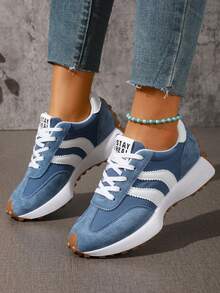 Giày thể thao nữ đế dày mới năm 2026, giày thể thao buộc dây kiểu dáng chunky, đế bằng, chất liệu thoáng khí, phối nhiều lớp, thích hợp cho mùa xuân/hè, giúp tăng chiều cao. - Màu xanh lam - Xem 2