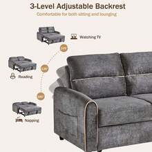 MERAX Chenille Pull Out Sofa Bed, 58-Inch Sofa Bed, Sleeper Sofa, Loveseat Sofa With Adjustable 3 -Position Backrest, 4 Side Pockets And Charging Ports For Living Room, Grey - 灰色 - 查看 5