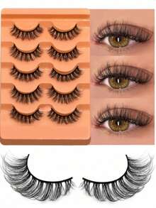 Thick & Fluffy Cartoon Style False Eyelashes, Natural Cat Eye Design, Faux Mink, Makeup Tools (7D40) Fake Lashes, Eyelashes - Black - View 2