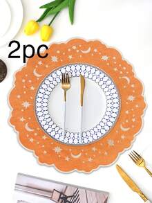 1/2/4件装刺绣布艺节日餐垫，适合婚礼派对餐桌装饰，简约优雅的欧式风格布艺桌布，星月图案餐垫 - 彩色 - 查看 30