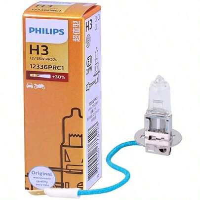 PHILIPS 1 Pair H3 High Brightness Halogen Lamps, Made Of UV-Resistant Quartz Glass, High Pressure & Heat Resistant, Bright Light Without Glare, Plug And Play