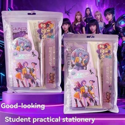 Mattel مجموعة قرطاسية لفتيات K-POP الشياطين الصياد 1، قرطاسية عملية لطلاب المدارس الابتدائية، جائزة تعليمية، هدية صغيرة، تذكار، هدية رأس السنة