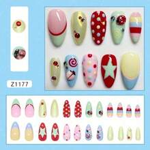 Dopamine Girl Heart Ladybug French Polka Dot Cute Sweet Sparkling Diamond Detachable Wearable Nail 24 Pieces - 1 - 查看 5