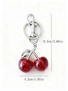 1 Peça Pingente de Cristal em Formato de Cereja, Pingente de Chaveiro, Chaveiro Brilhante de Cereja com Clipe, Acessórios de Resina Brilhante e Metal, Unissex, Pode Ser Usado como Chaveiro, Carteira e Enfeite de Bolsa. Adequado para Carteiras e Bolsas Femininas, Presentes e Lembranças do Dia dos Namorados, Acessórios de Carro, Enfeites de Bolsa e Cabides de Mochila. - Prata+vermelho - Visão 8