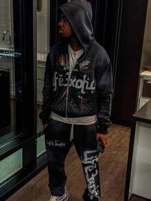 Men Hoodie Co-Ords - (black) Black Hoodie - View 4