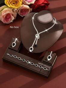 1 Set de joyería con aretes, collar y pulsera con gotas de agua y rhinestones, apropiado para uso diario, bodas, banquetes y fiestas de mujer - conjunto de joyas - Ver 3