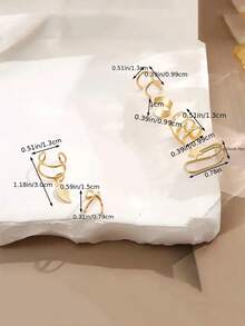 Women's 6-Piece Ear Cuff Set | Golden & Silvery Plated Non-Piercing Ear Climbers - Yellow Gold - View 8