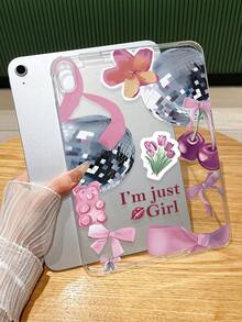 Y2K少女风拼贴iPad保护套 - 迪斯科球、蝴蝶结、樱桃图案、“我只是个女孩”标语、唇印、防震美观保护套，兼容iPad 11代、iPad 10代、iPad A16 - 無色 - 查看 3