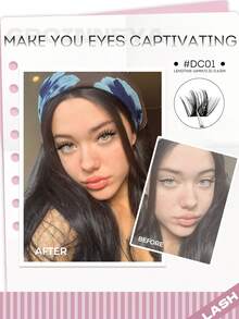 GROINNEYA 144/216片 D型卷翘假睫毛簇 8-16mm混合长度睫毛簇 自然交叉睫毛簇 仙女般轻盈的单根睫毛 柔软轻盈 易于DIY，完美适用于日常和约会妆容 - 黑色 - 查看 6