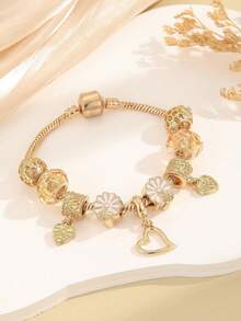 1pc Versatile & Stylish Valentine's Day Heart Series Beaded Bracelet, Flower Design, Suitable For Women Daily & Dating Wear Valentines,Mom,Mother,Mother's Day,Gift - 彩色 - 查看 14
