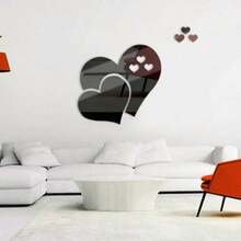 1pcs Heart-Shaped Mirror Wall Stickers, Decorative Background Wall, Acrylic Mirror, 3D Heart-Shaped Home Decoration Back To School Room Decor School Supplies - 愛心金色 - 查看 4