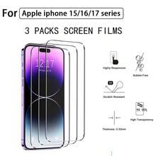 3pcs High Definition Tempered Glass Screen Protector, 9H Hardness, Transparent, Scratch-Resistant, Shockproof, Waterproof, Fingerprint-Proof, Compatible With IPhone 13/11/12/13/14 Pro Max/15 Pro Max/16/16 Pro/16 Plus/16 Pro Max/16e/17/17 Air/17 Pro/17 Pro Max - White - View 1