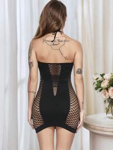 Women's Fashion See Through Fishnet Dress Sexy Sleeveless Babydoll Lingerie For Evening Parties - 黑色 - 查看 6