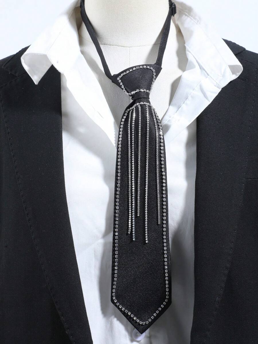 1pc Unisex Fashion Crystal Curtain Tassel Clip-On Tie, Suitable For Both Men And Women - A - View 1